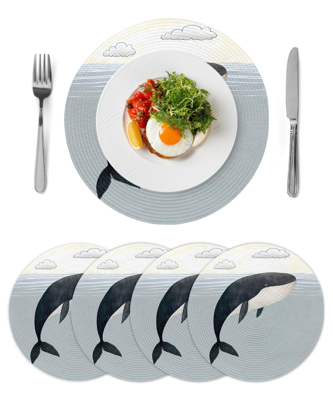 Whale Round Placemats Set of 4 for Dinning Tables,Heat-proof Braided ...