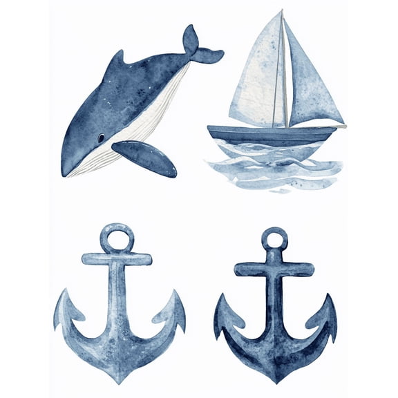 Whale Sailboat Anchor Watercolor Wall Art DecorPerfect for Living RoomBedroomBathroomOfficeand Nursery.