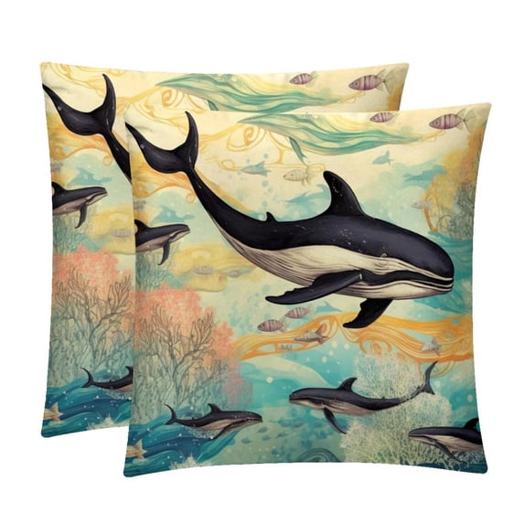Whale Set of 2 Velvet Throw Pillow Covers with Unique Patterns in 16x16, 18x18, and 20x20 Inches for Various Occasions - Throw Pillow Inserts Included