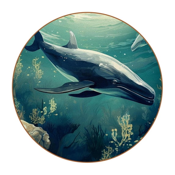 Whale Set of 6 Round Microfiber Leather Coasters, 11x11 cm/4.3x4.3 inch Drink Coasters for Table Home Decor