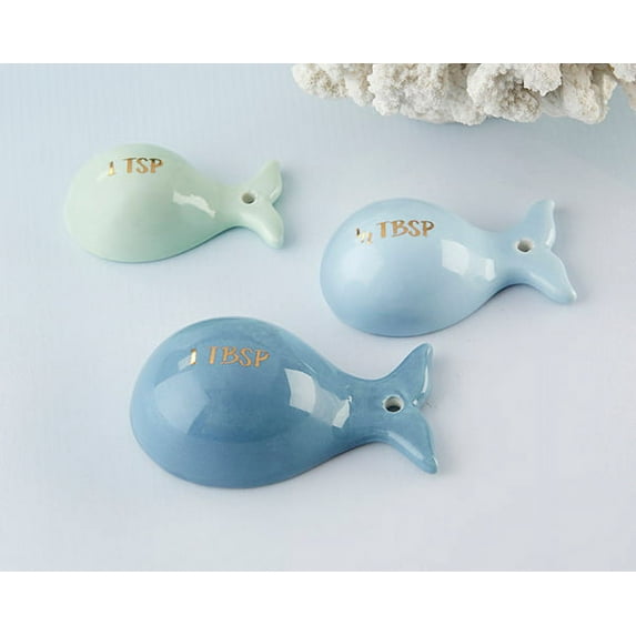 Whale Shaped Ceramic Measuring Spoons - Set of 6 - Hostess Gift, Guest Gift, Party Souvenir, Party Favor or Decorations for Baby Showers & More