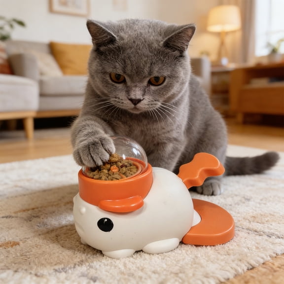 Whale Shaped Interactive Pet Feeder for Cats and Dogs, Food Dispensing Hole Develops Coordination and Patience, Food Grade Plastic Slows Eating Speed for All Sizes