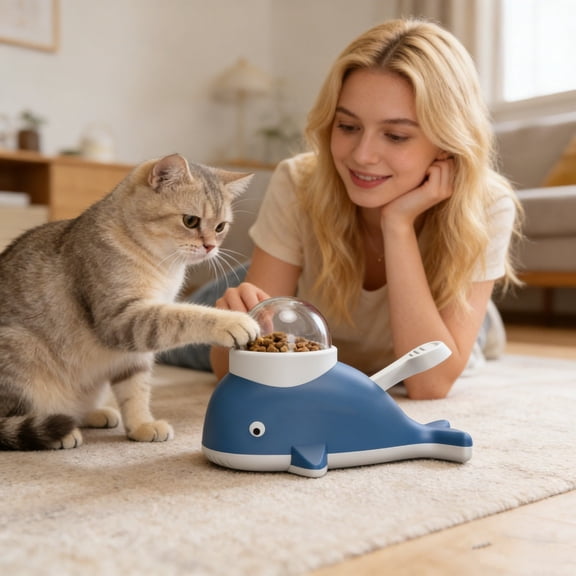 Whale Shaped Interactive Pet Feeder, Educational Food Dispenser Toy for Cats and Dogs to Slow Eating Speed, Develop Coordination, Home Decor, 9.06x5.91x5.63 Inches