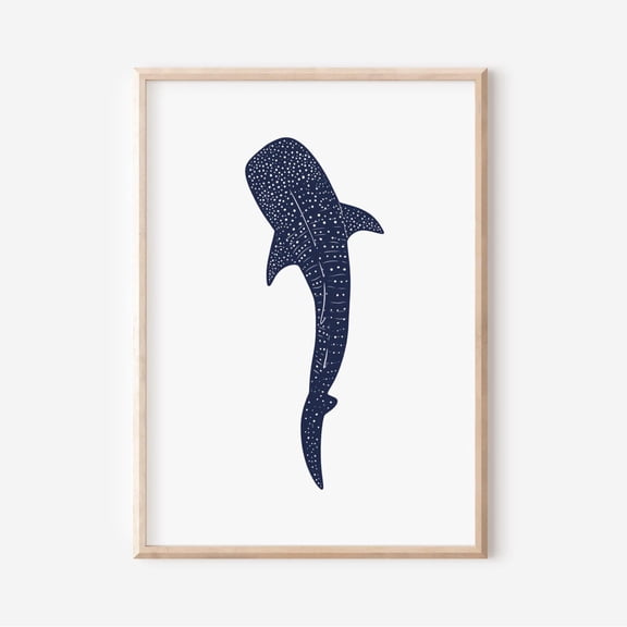 Whale Shark Art Print Ocean Animal Illustration Diver Wall Decor, Stretched Canvas 8x10in