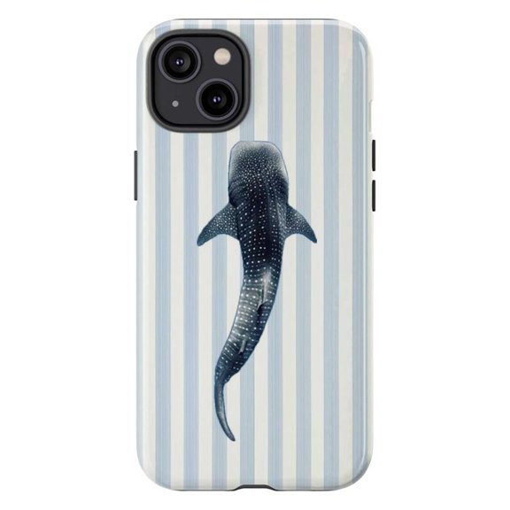 Whale Shark Blue Striped Phone Case, Artistic Marine Life Illustration iPhone Cover for iPhone 17 16 15 14 13 12 11 Pro Plus Max Mini