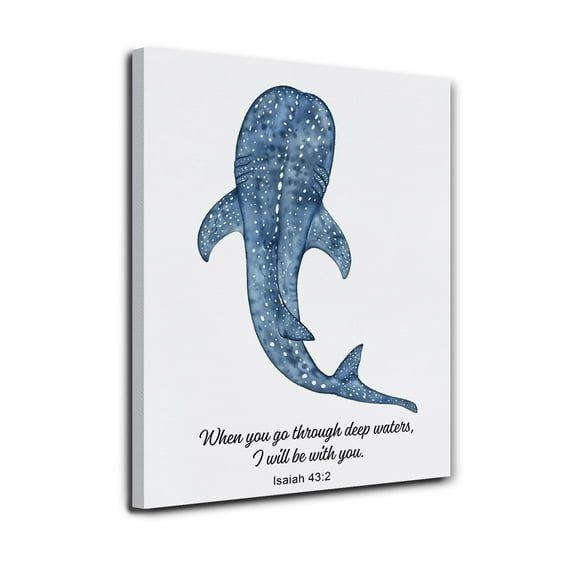Whale Shark Christian Canvas poster Wall Art Christian Room Home Decor, Isaiah 43:2 Bible Verse Religious Poster Prints Wall Decor, Biblical Gifts for Women Men