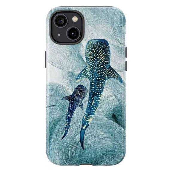 Whale Shark Duo Phone Case, Artistic Marine Life Illustration iPhone Cover for iPhone 17 16 15 14 13 12 11 Pro Plus Max Mini