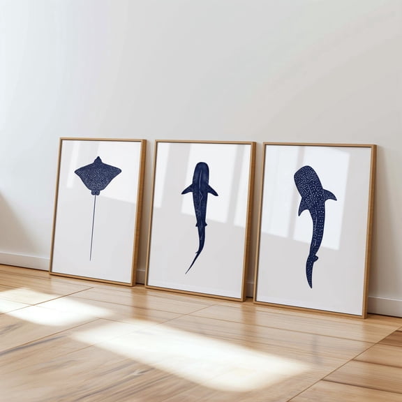 Whale Shark Eagle Ray Tiger Shark Print Ocean Animal Wall Art For Home Set 3 Unframed Paper Print 8x12