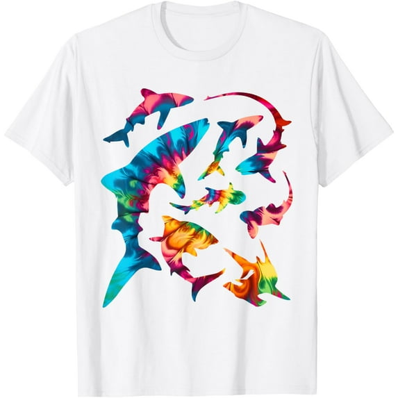 Whale Shark Hammerhead White Shark Types Tie Dye Sharks T-Shirt