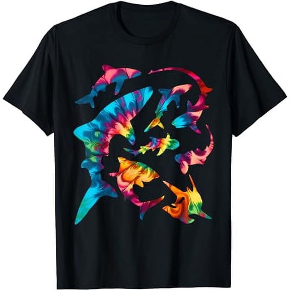 Whale Shark Hammerhead White Shark Types Tie Dye Sharks T-Shirt