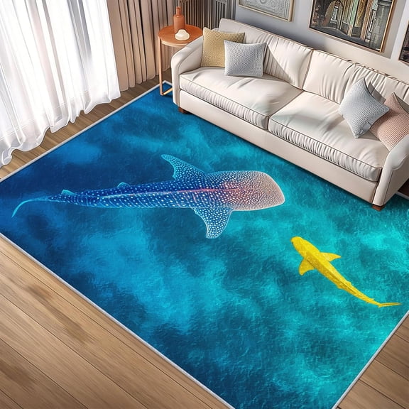Whale Shark Ocean Fish Area Rug, Marine Life Design Carpet, Washable Non Slip Soft Low Pile, Living Room Bedroom Kitchen Office Mat 2x3ft