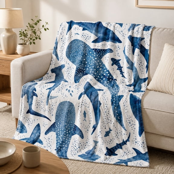 Whale Shark Ocean Print Fleece Blanket, 280 GSM Polyester Throw