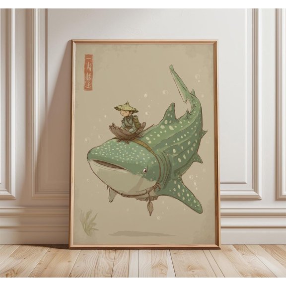Whale Shark Ocean Zen Poster, Unframed Paper Poster 8x10in