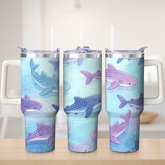 Whale Shark Pattern Stainless Steel Insulation Mug with Lid and Handle, for mom, 30oz