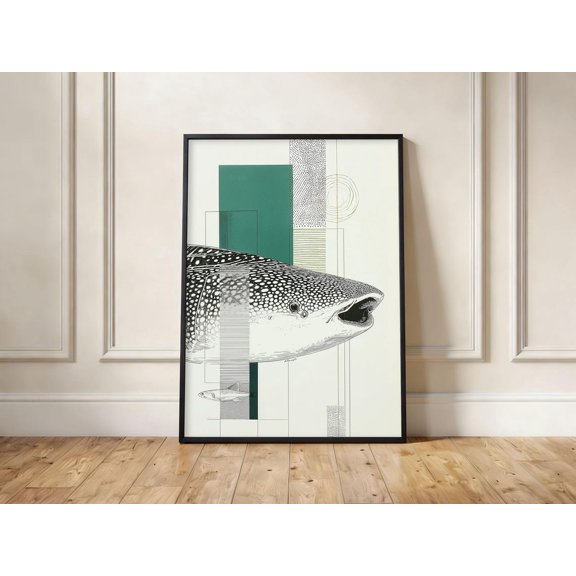 Whale Shark Print Geometric Naturalist Wall Art Modern Fishing Decor, Unframed Paper Print