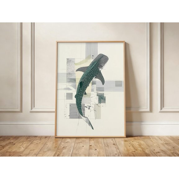Whale Shark Print Geometric Ocean Wall Art Modern Sea Life Decor, Unframed Paper Print