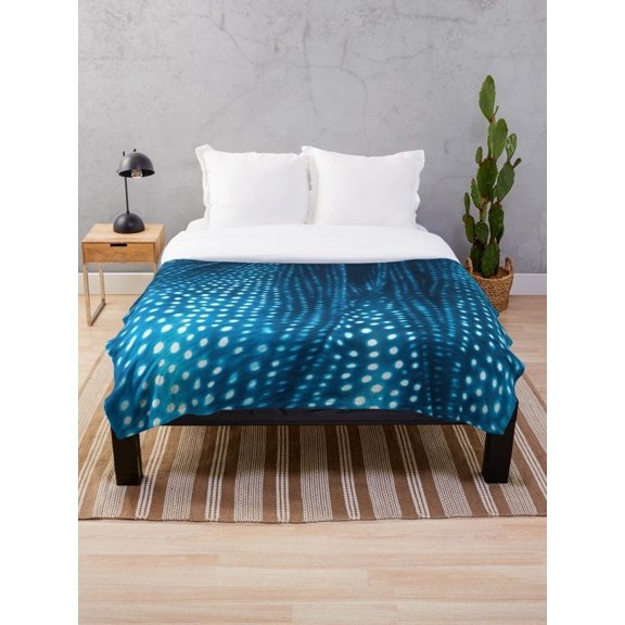 Whale Shark Sherpa Throw Blanket, Blue Ocean Spotted Pattern Polyester Fleece Blanket, 3D Print Sherpa Bed Sofa Throw