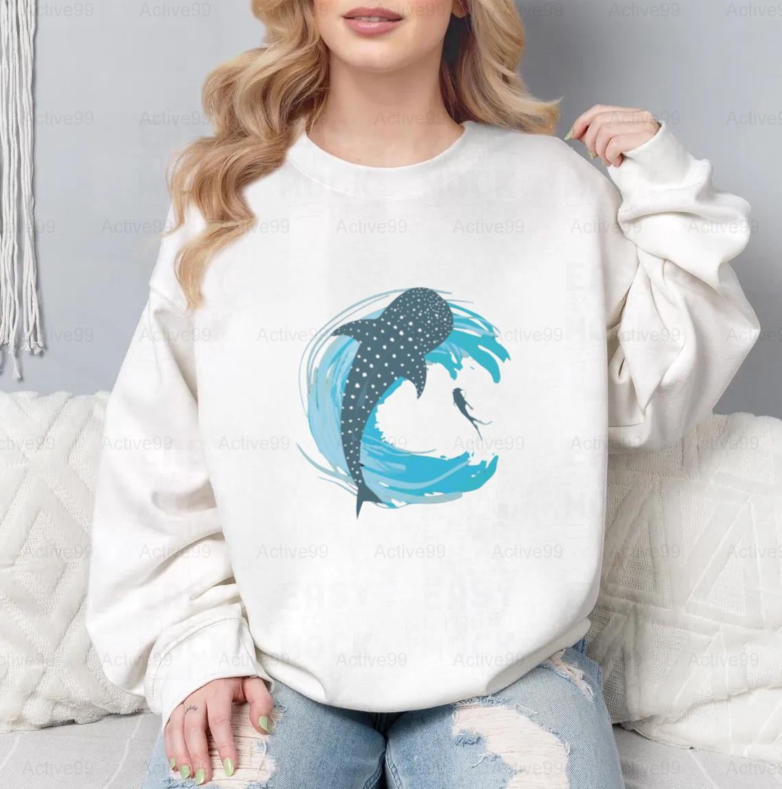Crab Starfish Pattern Print Women Off Shoulder Sweatshirt