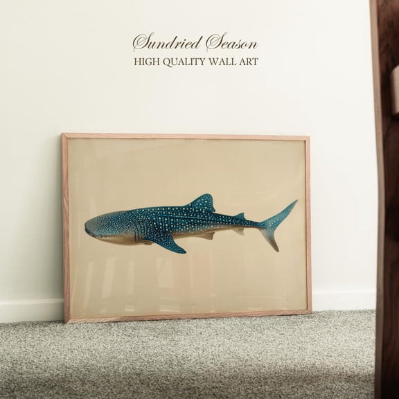 Whale Shark Vintage Scientific Illustration Print, Spotted Ocean Giant In Antique Style, Marine Biology Wall Art For Coastal Or Study Decor, Unframed Poster Size 16x24