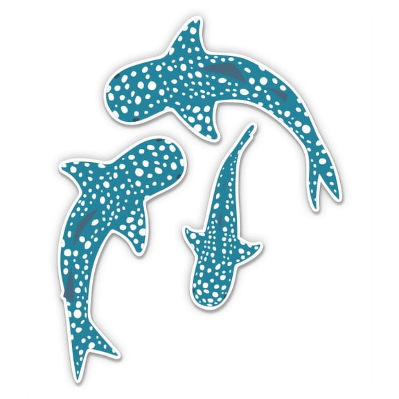 Whale Sharks set of 3 Cute - 2" Vinyl Stickers - For Car Laptop I-Pad Phone Helmet Hard Hat - Waterproof Decals