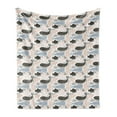 thumbnail image 1 of Whale Soft Flannel Fleece Blanket, Animal Silhouettes with Different Designs Curved Lines Dots and Chevrons, Cozy Plush for Indoor and Outdoor Use, 50" x 60", Slate Blue Peach Black, by Ambesonne, 1 of 5
