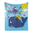 thumbnail image 1 of Whale Soft Flannel Fleece Blanket, Marine Gang Octopus Crab Turtle Seahorse Pacific Sun Underwater Ocean Playroom Design, Cozy Plush for Indoor and Outdoor Use, 50" x 60", Multicolor, by Ambesonne, 1 of 5