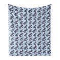 thumbnail image 1 of Whale Soft Flannel Fleece Blanket, Vertical Stripes Background with Hand Drawn Abstract Giant Marine Mammals, Cozy Plush for Indoor and Outdoor Use, 50" x 60", Lilac Baby Blue White, by Ambesonne, 1 of 5