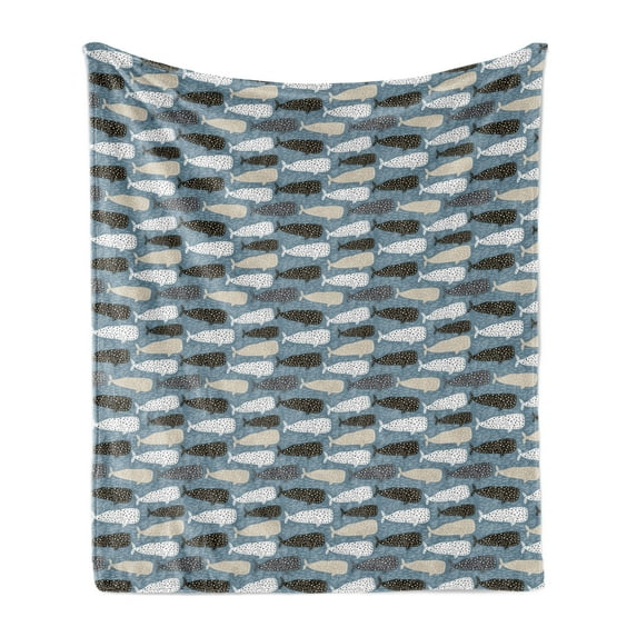 Whale Soft Flannel Fleece Throw Blanket, Abstract Art Pattern with Different Colored Silhouettes Hand Drawn Dots and Lines, Cozy Plush for Indoor and Outdoor Use, 60" x 80", Multicolor, by Ambesonne