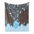 thumbnail image 1 of Whale Soft Flannel Fleece Throw Blanket, Baloon Like Mammal in the Ocean Bubbles Cartoon Batik Tribal Style Image, Cozy Plush for Indoor and Outdoor Use, 60" x 80", Blue and Brown, by Ambesonne, 1 of 5