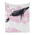 thumbnail image 1 of Whale Soft Flannel Fleece Throw Blanket, Big Black Whale with Striped Dreamy Clouds with a Motto Work of Art, Cozy Plush for Indoor and Outdoor Use, 70" x 90", Pink Black and White, by Ambesonne, 1 of 6