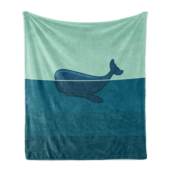 Whale Soft Flannel Fleece Throw Blanket, Big Blue Whale Half of It Swimming on the top of Ocean Sea Life Image, Cozy Plush for Indoor and Outdoor Use, 50" x 70", Pale Blue and Dark Blue, by Ambesonne