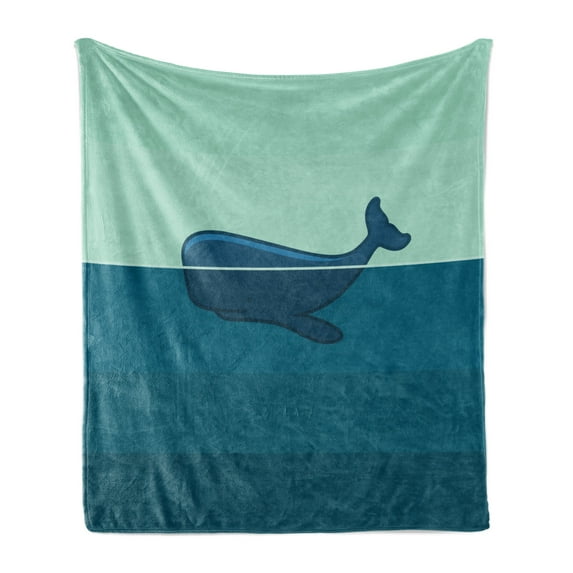 Whale Soft Flannel Fleece Throw Blanket, Big Blue Whale Half of It Swimming on the top of Ocean Sea Life Image, Cozy Plush for Indoor and Outdoor Use, 50" x 70", Pale Blue and Dark Blue, by Ambesonne
