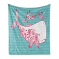 thumbnail image 1 of Whale Soft Flannel Fleece Throw Blanket, Big Fish Swimming and Floral Marine Animal Mammal Creature Themed Design, Cozy Plush for Indoor and Outdoor Use, 50" x 60", Teal Pink White, by Ambesonne, 1 of 6
