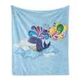 thumbnail image 1 of Whale Soft Flannel Fleece Throw Blanket, Cartoon Style Flying Happy Whale on the Clouds with Rainbow Clods on Its Head, Cozy Plush for Indoor and Outdoor Use, 50" x 60", Multicolor, by Ambesonne, 1 of 5