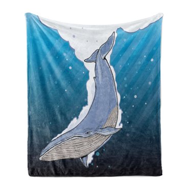 Whale Soft Flannel Fleece Throw Blanket, Cartoon Whale Swimming Under Ocean with Fish Shells near Palm Island Environment, Cozy Plush for Indoor and Outdoor Use, 50" x 60", Multicolor, by Ambesonne