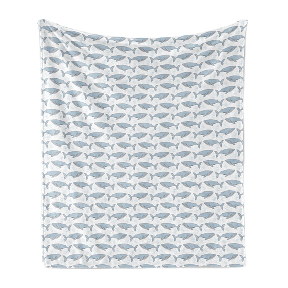 Whale Soft Flannel Fleece Throw Blanket, Cartoon Whales on Bubbles Background Giant Creatures of the Subaquatic World, Cozy Plush for Indoor and Outdoor Use, 60" x 80", White Pale Blue, by Ambesonne