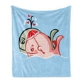 thumbnail image 1 of Whale Soft Flannel Fleece Throw Blanket, Whale Couple Swimming in Love Valentines Romantic Ocean Baby Scenery, Cozy Plush for Indoor and Outdoor Use, 50" x 70", Sky Blue Grey Coral, by Ambesonne, 1 of 6