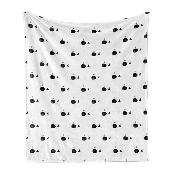 Whale Soft Flannel Fleece Throw Blanket, Whale Fins on Symmetric Repeating Motif Marine Creature Mammal Design, Cozy Plush for Indoor and Outdoor Use, 50" x 60", Dark Green White, by Ambesonne