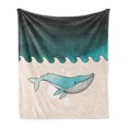 thumbnail image 1 of Whale Soft Flannel Fleece Throw Blanket, Fish Swimming in the Ocean Pattern Underwater Submarine Illustration, Cozy Plush for Indoor and Outdoor Use, 50" x 70", Petrol Blue Turquoise, by Ambesonne, 1 of 5