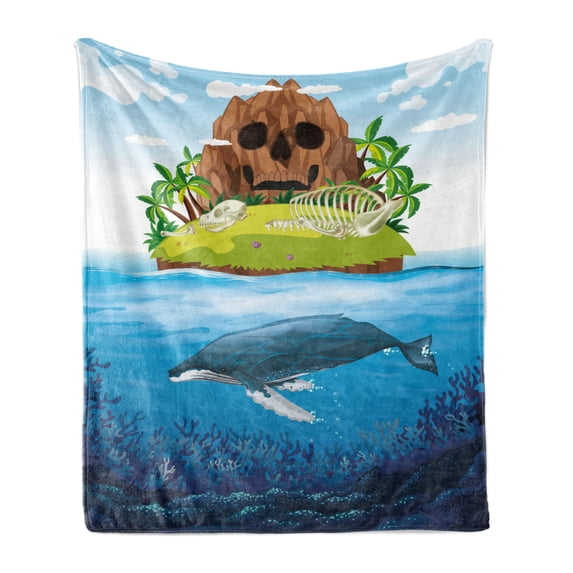 Whale Soft Flannel Fleece Throw Blanket, Huge Whale Diving into Ocean in Rainbow Hand Drawn Image Perfect for Teens Print, Cozy Plush for Indoor and Outdoor Use, 60" x 80", Multicolor, by Ambesonne