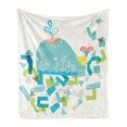 thumbnail image 1 of Whale Soft Flannel Fleece Throw Blanket, Whale Illustration with Geometrical and Smiling Cartoon Like Image, Cozy Plush for Indoor and Outdoor Use, 70" x 90", Blue Yellow and Green, by Ambesonne, 1 of 5