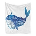 thumbnail image 1 of Whale Soft Flannel Fleece Throw Blanket, Kind of Ocean is My Best Friend Words with Whale Fish Paintbrush Picture, Cozy Plush for Indoor and Outdoor Use, 60" x 80", Violet Blue White, by Ambesonne, 1 of 5