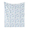 thumbnail image 1 of Whale Soft Flannel Fleece Throw Blanket, Marine Life Illustration Ships Clouds and Wind Fairytale Happiness, Cozy Plush for Indoor and Outdoor Use, 70" x 90", Pale Grey White and Blue, by Ambesonne, 1 of 5