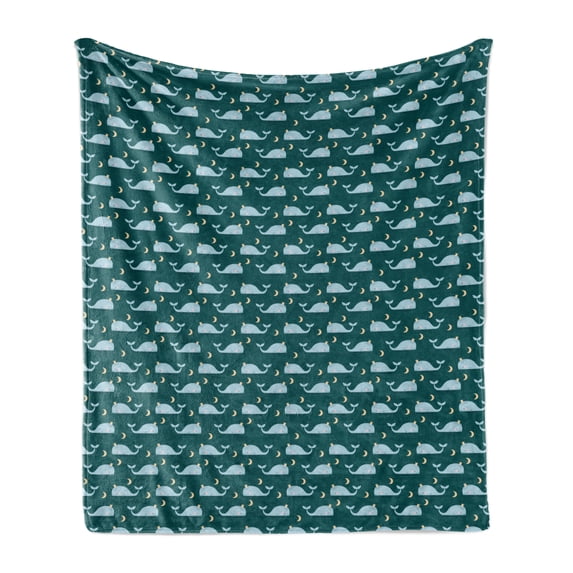 Whale Soft Flannel Fleece Throw Blanket, Sleeping Kings of the Oceans in the Sky Among the Moon and Stars Nature, Cozy Plush for Indoor and Outdoor Use, 50" x 70", Teal Baby Blue Beige, by Ambesonne