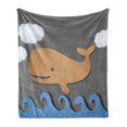 thumbnail image 1 of Whale Soft Flannel Fleece Throw Blanket, Wooden Like Design Whale on the Air Paper Based Mammal Image Print, Cozy Plush for Indoor and Outdoor Use, 70" x 90", Grey Blue and Brown, by Ambesonne, 1 of 6