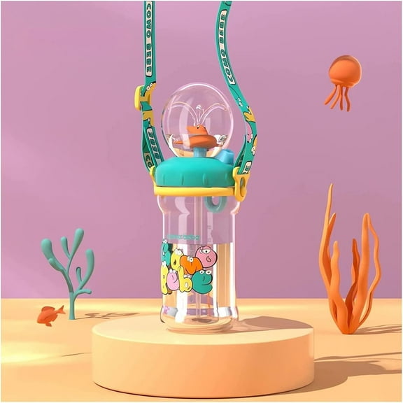 Whale Squirt Drinking Cup - Cute Water Bottle With Spray, Leak Proof Weighted Straw for Kids (350ml/Green)