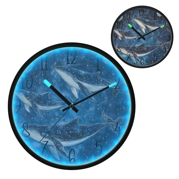 Whale Stars Luminous Wall Clock with Sound-Activated LED 12-Inch Silent Acrylic Timepiece for Bedroom Livingroom or Office