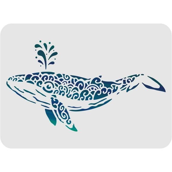 Whale Stencil Template 11.6x8.3 inch Plastic Sea Animal Pattern Drawing Painting Stencils Rectangle Reusable Stencils for DIY Painting on Wood Floor Wall and Tile