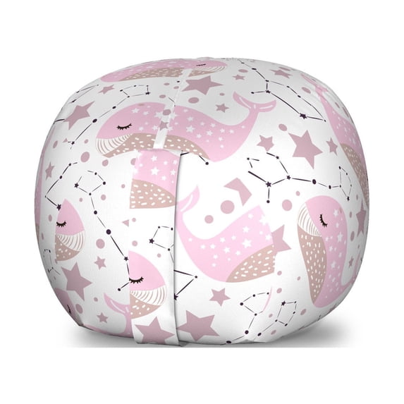 Whale Storage Toy Bag Chair, Nautical Animal Constellation Stars Sky Underwater Ocean Cartoon, Stuffed Animal Organizer Washable Bag, Small Size, Pale Pink White, by Ambesonne