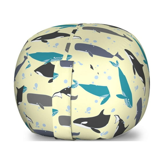 Whale Storage Toy Bag Chair, Swimming Ocean Mammals on Yellow Backdrop Little Splashes Underwater Wildlife Theme, Stuffed Animal Organizer Washable Bag, Small Size, Multicolor, by Ambesonne
